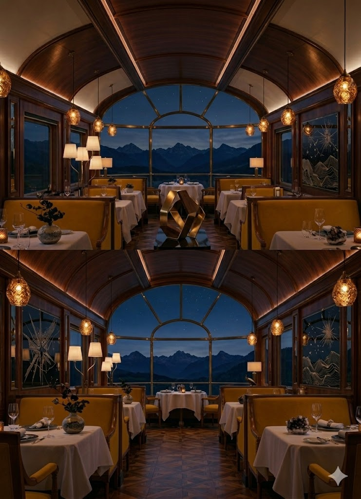 Train-car restaurant with arched windows